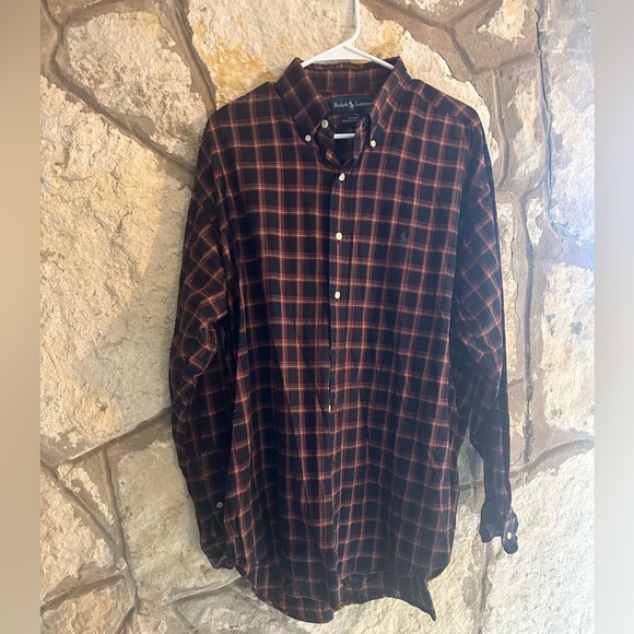 Mens Christmas / Holiday Plaid Long sleeve Polo Button Down Large - Picture 3 of 4